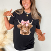 Unisex Black Cow Head Graphic T-Shirt with Bow Detail - Western Fashion Style - Image 5