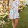 Women's Sky Blue Stripe Floral Ruffle Mini Dress with Belt - Image 7