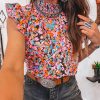 Women's Orange Floral Print Flutter Sleeve Blouse - Elegant & Casual Top - Image 11