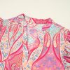 Women's Rose Tribal Paisley Print Ruffled Sleeve Notch Neck Midi Dress - Bohemian Style - Image 14