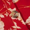Women's Red Floral Print Midi Dress - Buttoned Front V Neck with Tiered Short Sleeves - Image 13