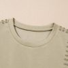 Women's Sage Green Studded Cap Sleeve Round Neck T-Shirt - Fashionable Casual Tee - Image 6