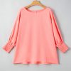 Women's Blossom Coral Plus Size Textured Blouse with Shirred Cuffs - Image 8