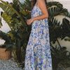 Women's Sky Blue Floral Print Maxi Dress with Self-Tie Straps and Ruffle Details - Image 5