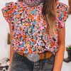 Women's Orange Floral Print Flutter Sleeve Blouse - Elegant & Casual Top - Image 12