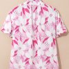Women's Elegant Rose Floral Frilled Collar Short Sleeve Blouse Top - Image 4