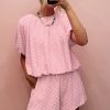 Women's Coral Paradise Daisy Jacquard Textured Casual Short Set - Image 3