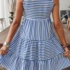 Women's Sky Blue Striped U Neck Sleeveless Mini Dress - Casual Summer Fashion - Image 2