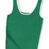 Women's Dark Green Lightweight Ribbed Knit Sweater Vest with Contrast Trim - Image 24