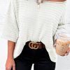 Women's Beige Textured Knit Short Sleeve Sweater - Versatile One Shoulder Style - Image 7