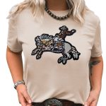 Women’s Khaki Sequin Rodeo Graphic Crewneck Tee – Western Inspired Casual Top