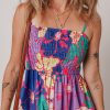 Women's Purple Floral Print Shirred Spaghetti Strap Loose Maxi Dress - Effortlessly Chic Summer Dress - Image 3