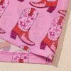 Women's Pink Cowgirl Boots Printed Mock Neck Long Sleeve Mesh Top - Image 9