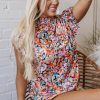 Women's Orange Floral Print Flutter Sleeve Blouse - Elegant & Casual Top - Image 6
