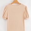 Women's Pale Chestnut Crochet Floral V Neck Textured Short Sleeve Blouse - Image 6