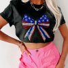 Women's Black Rhinestone Stars and Stripes Bow Graphic Tee for Independence Day - Image 2