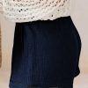 Women's Blue Cotton Gauze Paperbag Shorts with Drawstring and Pockets - Image 5
