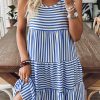 Women's Sky Blue Striped U Neck Sleeveless Mini Dress - Casual Summer Fashion - Image 3