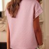 Women's Light Pink Pearl Embellished Floral Textured T-Shirt - Image 2