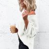 Women's Beige Textured Knit Short Sleeve Sweater - Versatile One Shoulder Style - Image 8
