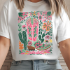 Women's White Western Boot Flower Print Crew Neck Loose Tee - Image 2