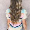 Women's Multicolor Striped Color Block Flutter Sleeve Short Sleeve Sweater Top - Image 2