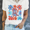 Women's White Floral Cowgirl Boots Graphic Tee - Celebrate Independence Day in Style - Image 7