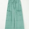 Women's Mint Green Mineral Wash High Waist Wide Leg Cargo Pants with Drawstring - Image 4