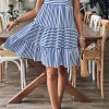 Women's Sky Blue Striped U Neck Sleeveless Mini Dress - Casual Summer Fashion - Image 6