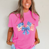 Women's Sachet Pink Dual American Flag Bow Printed Casual T-Shirt - Image 6