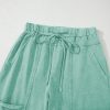 Women's Mint Green Mineral Wash High Waist Wide Leg Cargo Pants with Drawstring - Image 7