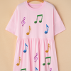Light Pink Sequined Note Pattern Babydoll T-Shirt Dress for Music Festivals - Image 9