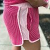 Women's Rose Red 3D Spiral Ribbed Texture Colorblock Short Set - Image 4