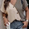 Chic Oatmeal Contrast Geometric Print Patchwork V Neck Short Sleeve Plus Size Top - Image 5