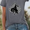 Women's Gray Redeo Check Spades Western Graphic T-Shirt - Trendy Casual Tee - Image 6
