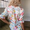 Women's Vibrant Pink Boho Flower Print Half Puff Sleeve Blouse - Image 2