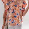 Charming Women's Orange Summer Flower Print Blouse with Ruffle Sleeves - Image 7