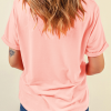 Women's Pink Shimmer USA Letter Printed Casual T-Shirt with Floral Design - Image 7
