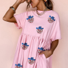 Women's Light Pink American Flag Inspired Sequin Disco Ball Patched Mini Dress - Image 2