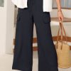 Women's Black Drawstring Frilled Waist Wide Leg Utility Trousers with Cargo Pockets - Image 7