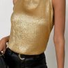 Women's Gold Metal Textured Round Neck Casual Tank Top for Festivals - Image 3