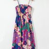 Women's Purple Floral Print Shirred Spaghetti Strap Loose Maxi Dress - Effortlessly Chic Summer Dress - Image 7