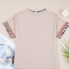 Women's Jet Stream Leopard Patchwork Corded Knit Crew Neck T-Shirt - Trendy Casual Top - Image 6