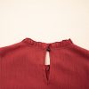 Women's Red Dahlia Solid Color Pleated Detail Ruffle Short Sleeve Blouse - Image 7