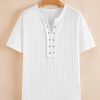 Women's White Textured Hollow Grommet Placket Split Neck Short Sleeve Top - Image 3