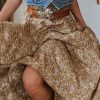 Women's Brown Western Floral Print Ruffled Hem High Waist Maxi Skirt - Image 3