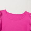 Stylish Strawberry Pink Casual Round Neck Bubble Sleeve T-Shirt for Women - Image 7