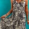 Women's Khaki Tropical Palm Print Wrapped V Neck Spaghetti Straps Tiered Midi Dress - Image 6