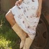 Women's Beige Western Print Satin Long Skirt - High Waist, Maxi Length - Image 3