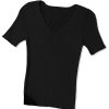 Women's Black V Neck Ribbed Knit Short Sleeve Sweater - Lightweight & Comfortable - Image 12